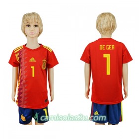 Camisolas de Futebol Espanha De Gea 1 Criança Equipamento Principal Copa do Mundo 2018 Manga Curta